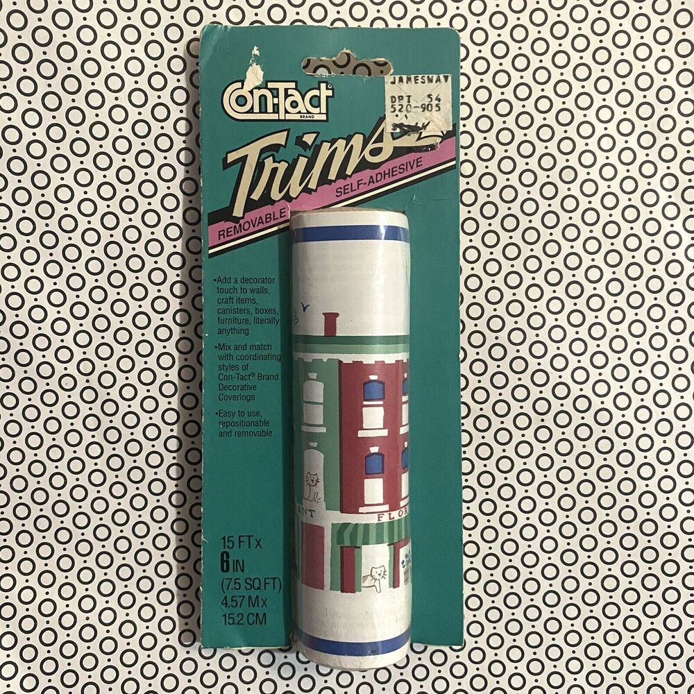 Vintage Con-Tact Trims Contact Paper Boarder Hometown Cat Deadstock Removable